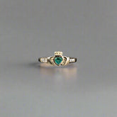 Gemstone Claddagh Ring with Diamond Shoulders